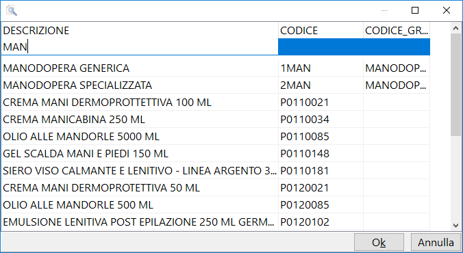 Finestra di ricerca "filtrata"