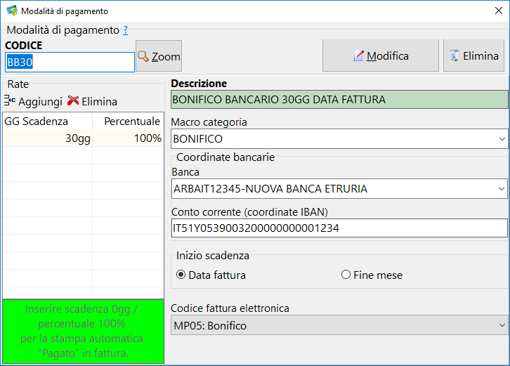 Modalità di pagamento