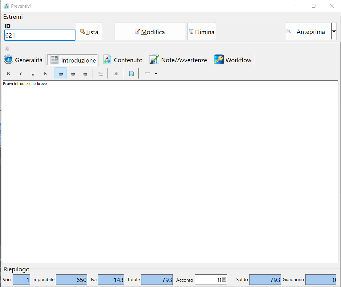 Preventivi - Introduzione